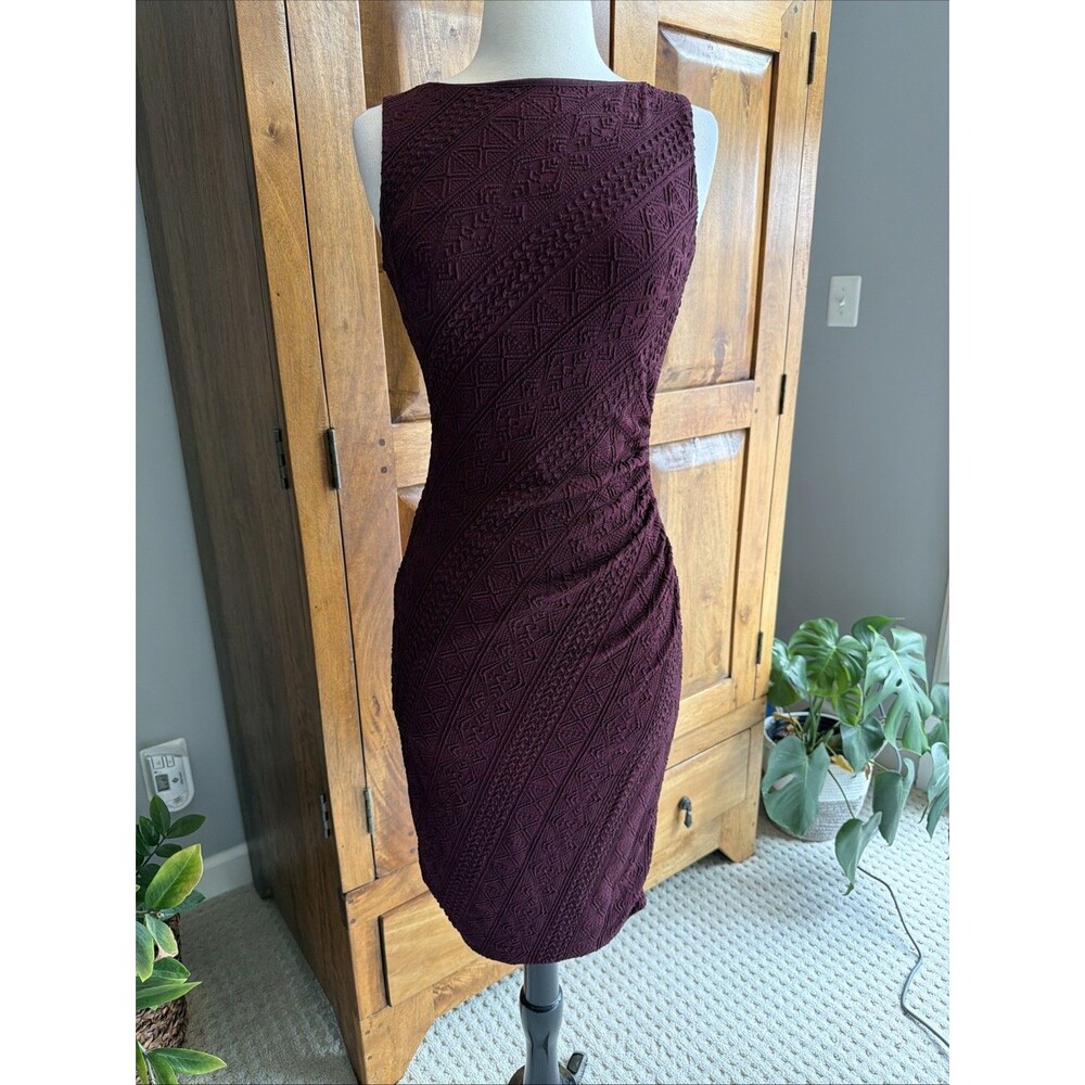 Vintage 2000s Cache Dark BurgundyPurple Ruched Bodycon Cocktail Dress Size Small
